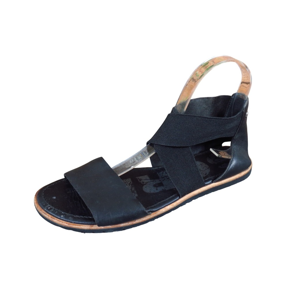 Sorel Ella Womens Strappy Flat Sandal Size 8.5 Walking Travel Black Leather